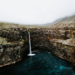 Preview wallpaper waterfall, cliff, stream, water, landscape