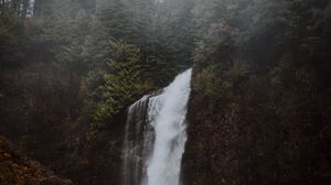 Preview wallpaper waterfall, cliff, trees, river, landscape
