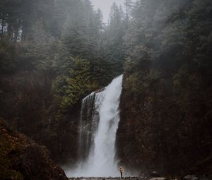 Preview wallpaper waterfall, cliff, trees, river, landscape