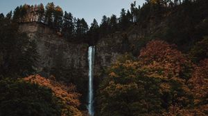 Preview wallpaper waterfall, cliff, trees, landscape
