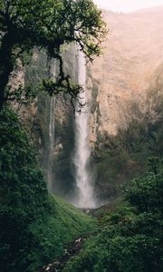 Preview wallpaper waterfall, cliff, water, spray, fog