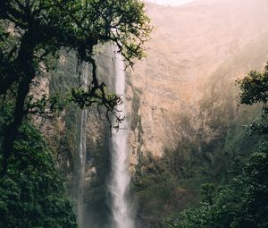 Preview wallpaper waterfall, cliff, water, spray, fog
