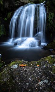 Preview wallpaper waterfall, cliff, water, stream, long exposure