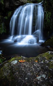Preview wallpaper waterfall, cliff, water, stream, long exposure
