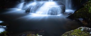 Preview wallpaper waterfall, cliff, water, stream, long exposure