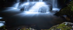 Preview wallpaper waterfall, cliff, water, stream, long exposure