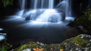 Preview wallpaper waterfall, cliff, water, stream, long exposure