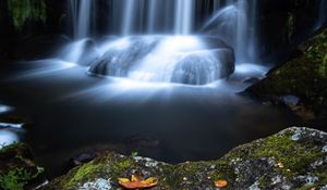 Preview wallpaper waterfall, cliff, water, stream, long exposure