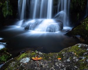 Preview wallpaper waterfall, cliff, water, stream, long exposure