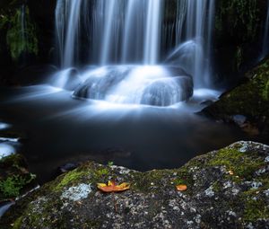 Preview wallpaper waterfall, cliff, water, stream, long exposure