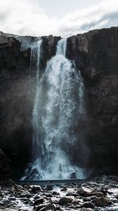 Preview wallpaper waterfall, cliff, water, stones, landscape