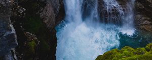 Preview wallpaper waterfall, cliff, water, rocks, moss