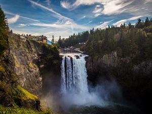 Preview wallpaper waterfall, cliff, water, spray, landscape