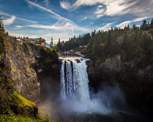 Preview wallpaper waterfall, cliff, water, spray, landscape