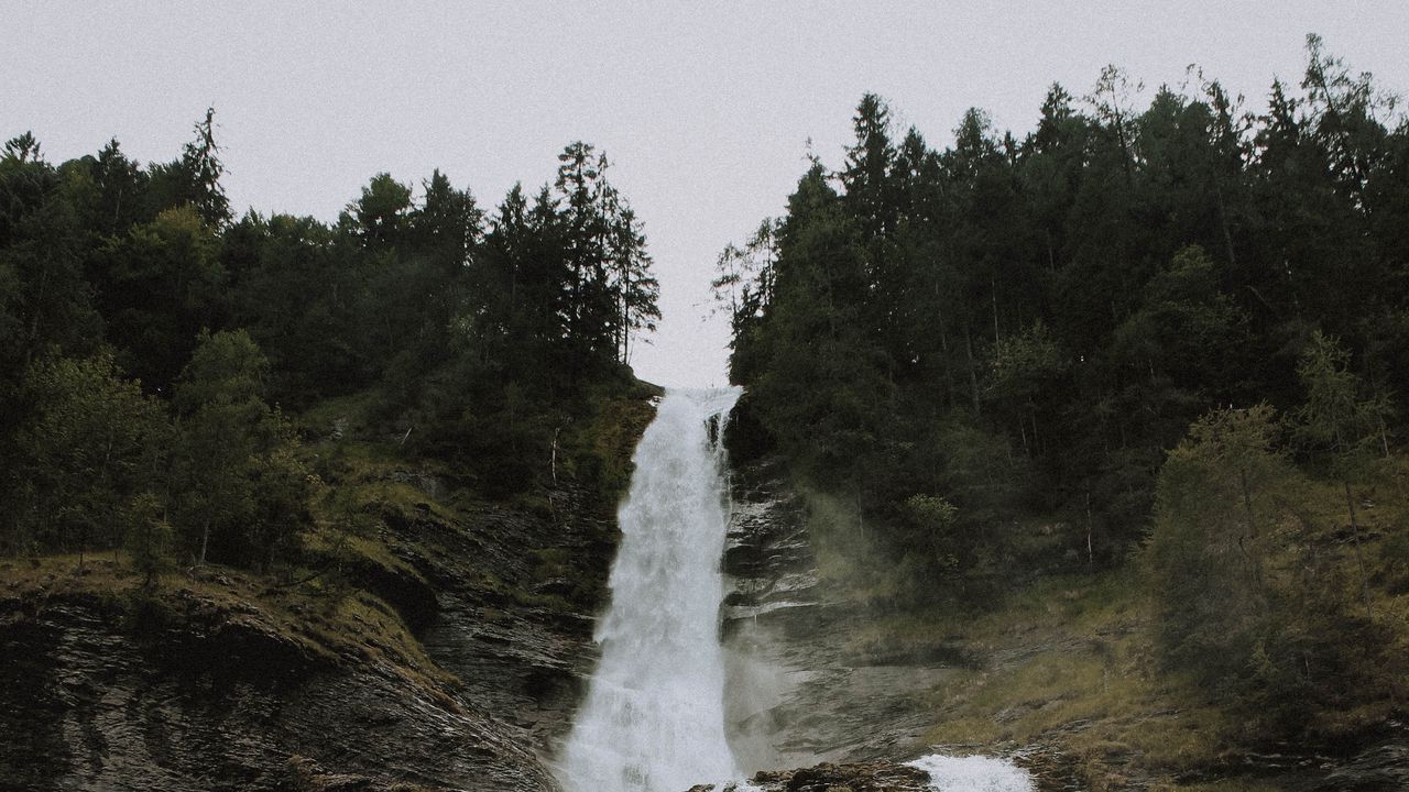 Wallpaper waterfall, cliff, water, trees, landscape