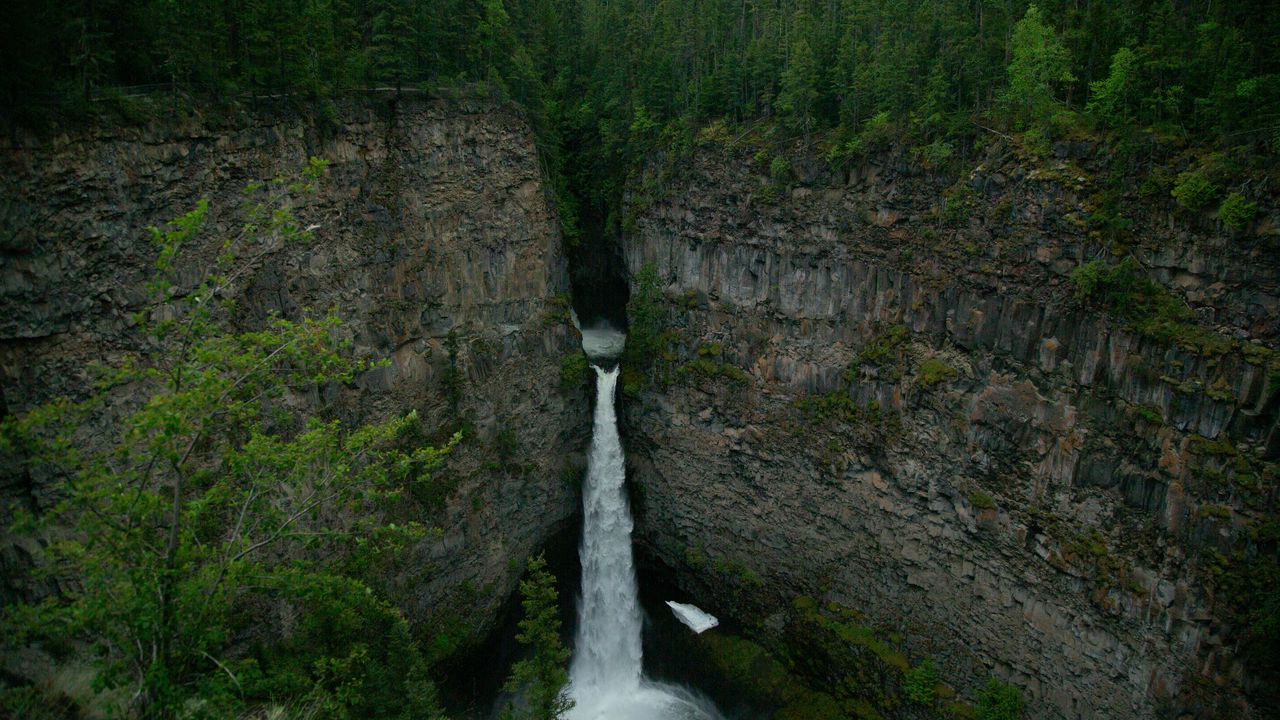Wallpaper waterfall, cliff, water, trees, nature