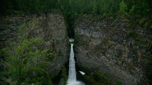 Preview wallpaper waterfall, cliff, water, trees, nature