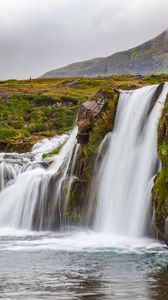 Preview wallpaper waterfall, cliff, water, landscape