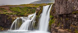 Preview wallpaper waterfall, cliff, water, landscape