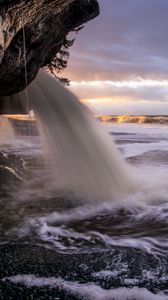 Preview wallpaper waterfall, coast, sea, foam, water