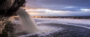 Preview wallpaper waterfall, coast, sea, foam, water