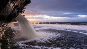 Preview wallpaper waterfall, coast, sea, foam, water