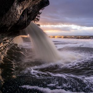 Preview wallpaper waterfall, coast, sea, foam, water