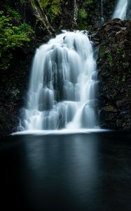 Preview wallpaper waterfall, flow, river, cliff, water, stones