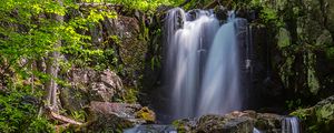 Preview wallpaper waterfall, flow, stones, driftwood