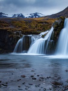 Preview wallpaper waterfall, flow, water, mountains