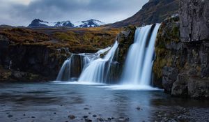 Preview wallpaper waterfall, flow, water, mountains