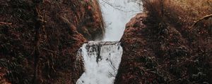 Preview wallpaper waterfall, flow, water, grass, branches, autumn