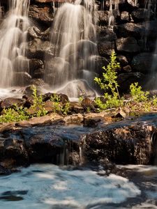 Preview wallpaper waterfall, foam, river, mountains