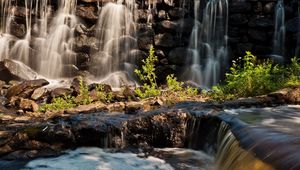 Preview wallpaper waterfall, foam, river, mountains