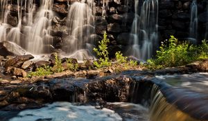 Preview wallpaper waterfall, foam, river, mountains