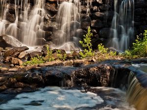 Preview wallpaper waterfall, foam, river, mountains