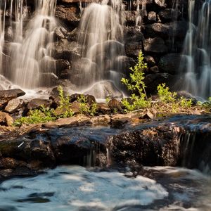 Preview wallpaper waterfall, foam, river, mountains