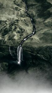 Preview wallpaper waterfall, fog, aerial view, water, flow, green