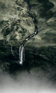 Preview wallpaper waterfall, fog, aerial view, water, flow, green