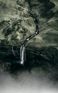 Preview wallpaper waterfall, fog, aerial view, water, flow, green