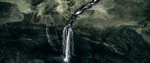 Preview wallpaper waterfall, fog, aerial view, water, flow, green