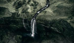 Preview wallpaper waterfall, fog, aerial view, water, flow, green