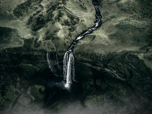 Preview wallpaper waterfall, fog, aerial view, water, flow, green