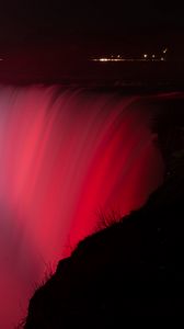 Preview wallpaper waterfall, fog, backlight, red, dark