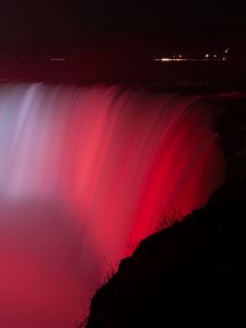 Preview wallpaper waterfall, fog, backlight, red, dark