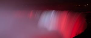 Preview wallpaper waterfall, fog, backlight, red, dark