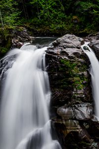 Preview wallpaper waterfall, forest, river, cliff, water, stream, nature