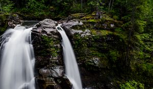 Preview wallpaper waterfall, forest, river, cliff, water, stream, nature