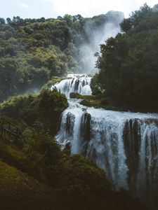 Preview wallpaper waterfall, forest, trees, landscape, wildlife