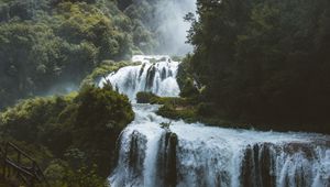 Preview wallpaper waterfall, forest, trees, landscape, wildlife